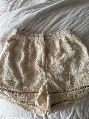 Zimmermann Cream Lace Crochet High-Waist Shorts